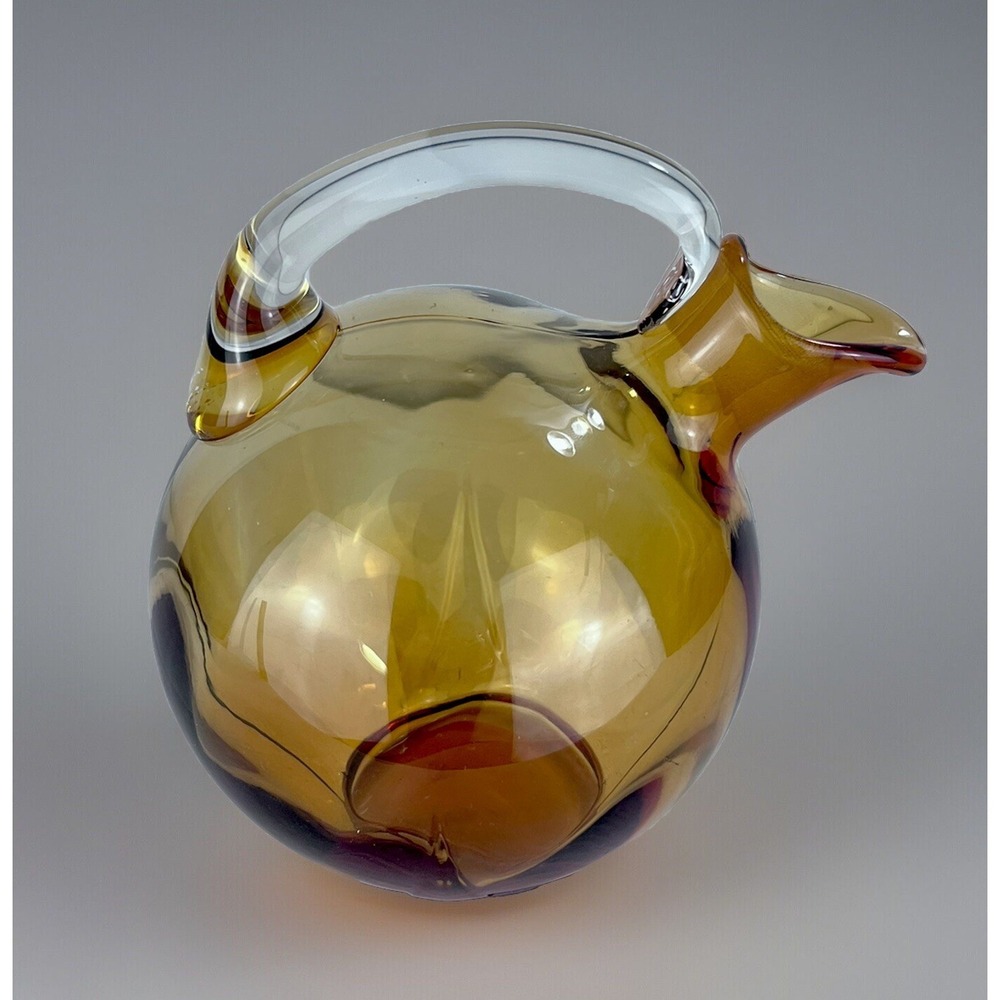 VTG Cambridge Glass‎ Lite AMBER Tilt Ball Pitcher W/Clear Handle Art Deco Design